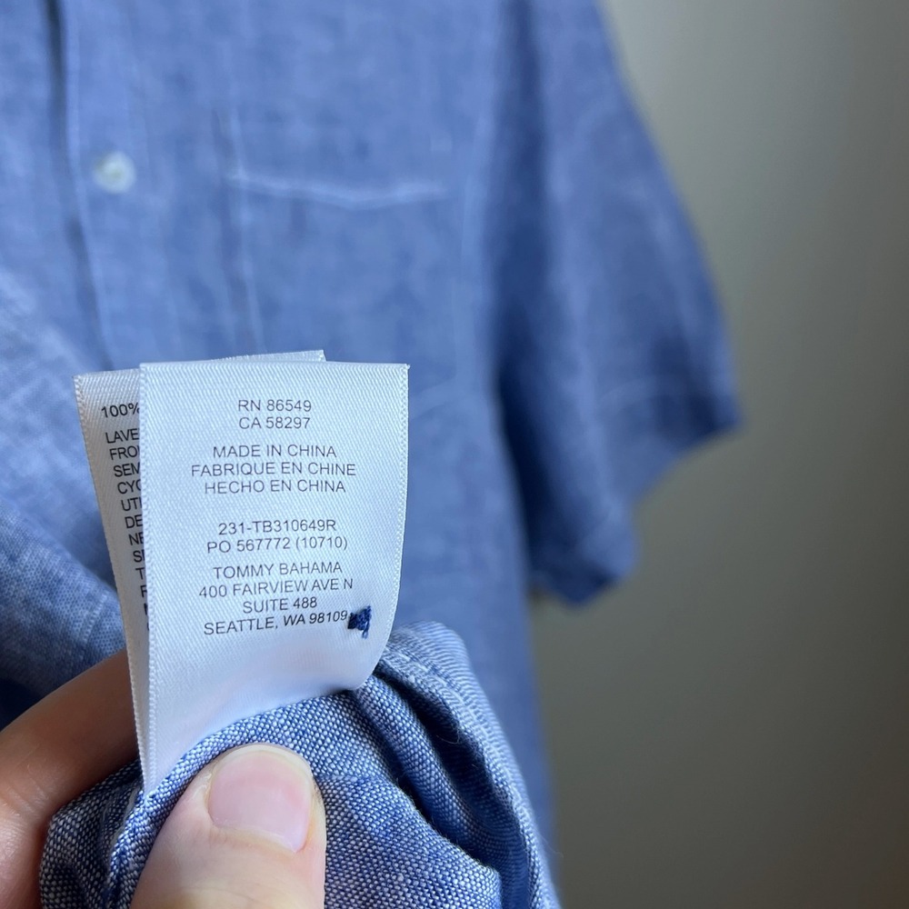Tommy Bahama Linen Button Up Shirt Men's Size Large Blue - Picture 8 of 8